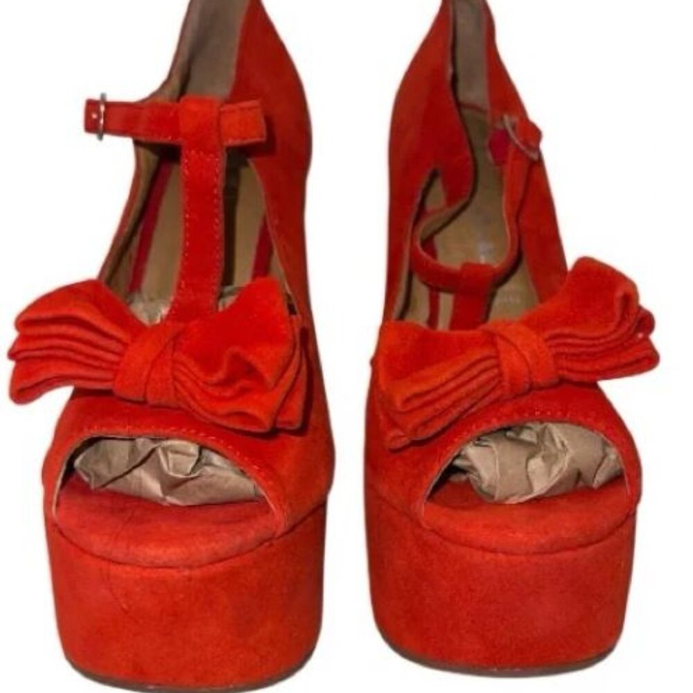 Jeffrey Campbell Havana Last Louanne Red Suede Wedge Size 7